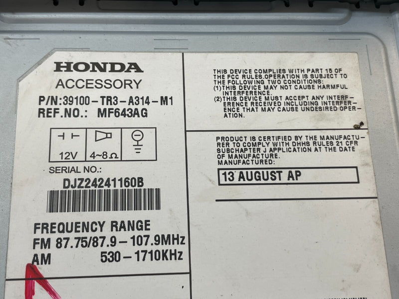 Load image into Gallery viewer, 2013-2015 HONDA CIVIC SEDAN AM FM RADIO CD PLAYER RECEIVER 39100-TR3-A314 #80092
