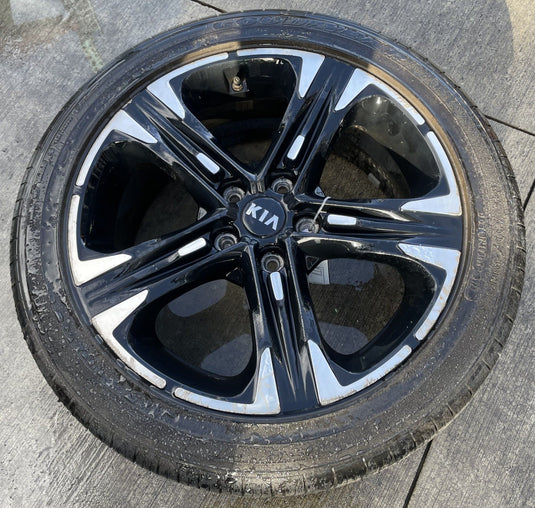 KIA K5 18x7-1/2 MACHINED BLACK ALLOY WHEEL RIM W/TIRE (ONLY#1) 2021-2024 #111797