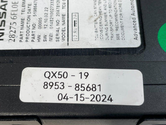 2019 INFINITI QX50 COMMUNICATION CONTROL MODULE UNIT 28275-6FLOE